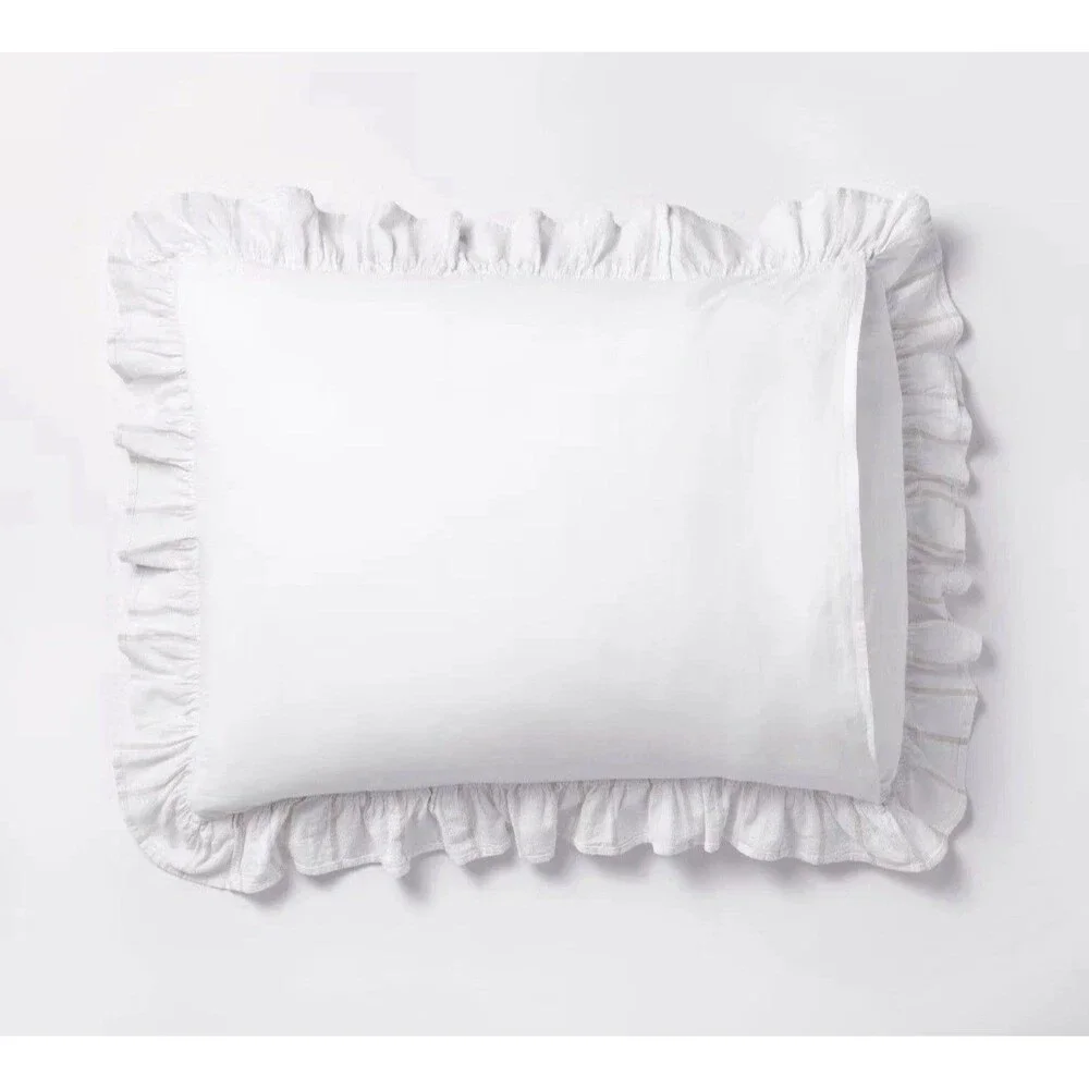 Full/Queen Ruffle Comforter & Sham Set White/Khaki - Threshold NEW